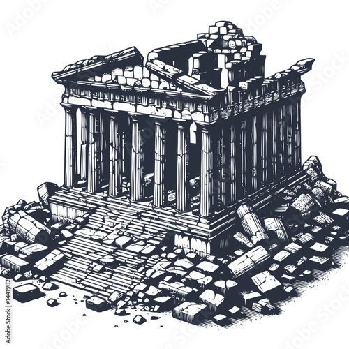 Majestic remnants of an ancient Greek temple with weathered columns and classical design reflecting historical significance.