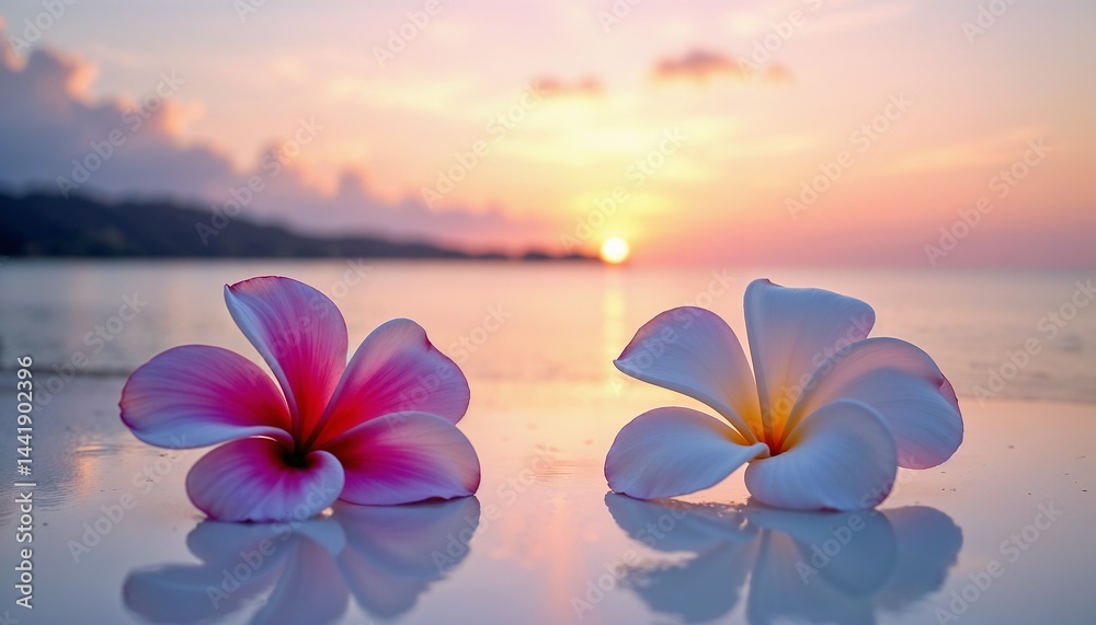 Vibrant flowers at sunset by the beach creating a serene atmosphere