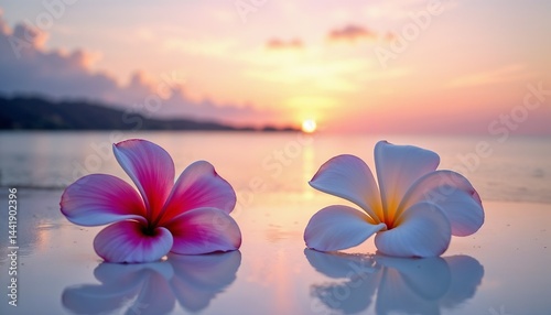 Obraz na płótnie Vibrant flowers at sunset by the beach creating a serene atmosphere w salonie