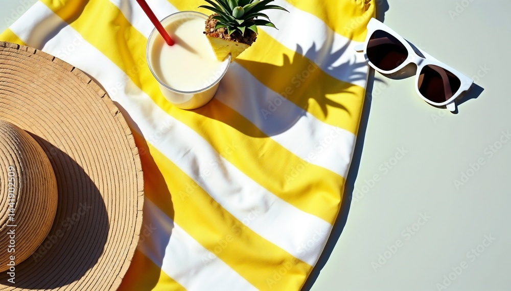 Enjoying a refreshing drink on a sunny day with beach accessories and summer vibes