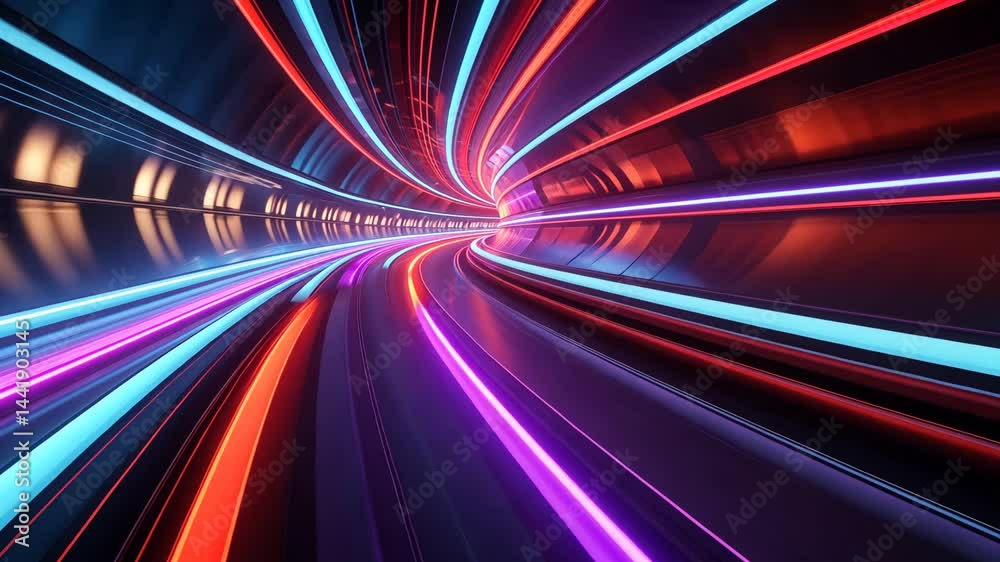 Vivid Light Tunnel with Speeding Neon Trails and Sci-Fi Vibes Vivid Light Tunnel with Speeding Neon Trails and Sci-Fi Vibes