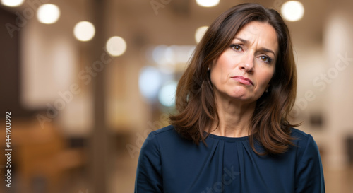 Wallpaper Mural Caucasian woman with sad expression in office interior, blurred lights in background. Emotion, stress, mental health, business, wellness, support, sale, awareness, horizontal banner Torontodigital.ca