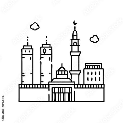 mecca skyline icon, mecca skyline line art - simple line art of mecca skyline, perfect for mecca skyline logos and icons