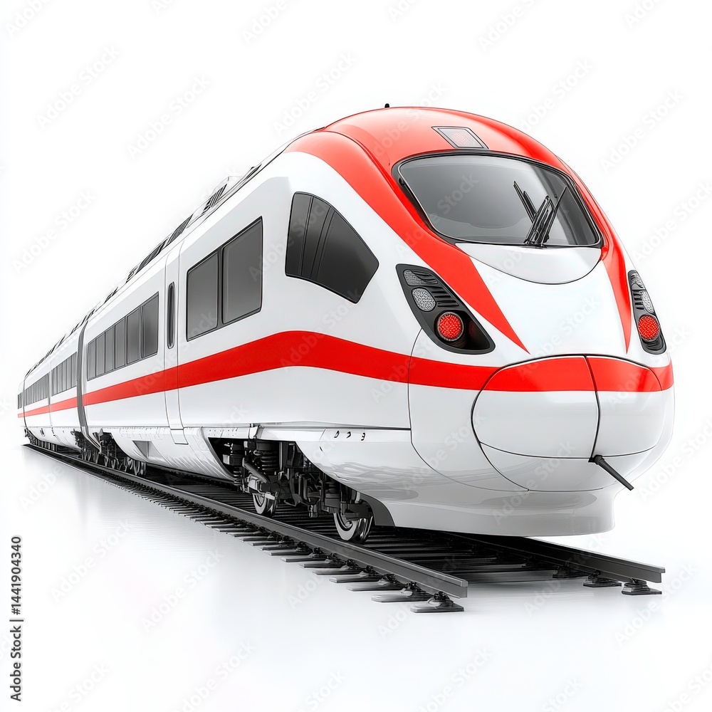 Naklejka premium Modern high-speed train showcased at a railway depot on a bright and clear day in the city