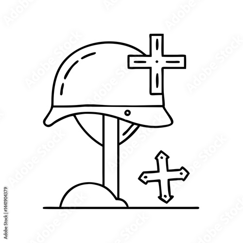 military helmet on a cross icon, military helmet on a cross line art - simple line art of military helmet on a cross, perfect for military helmet on a cross logos and icons
