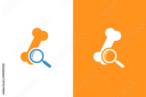 Human bone and loupe logo combination. Bone and magnifier logotype design template.