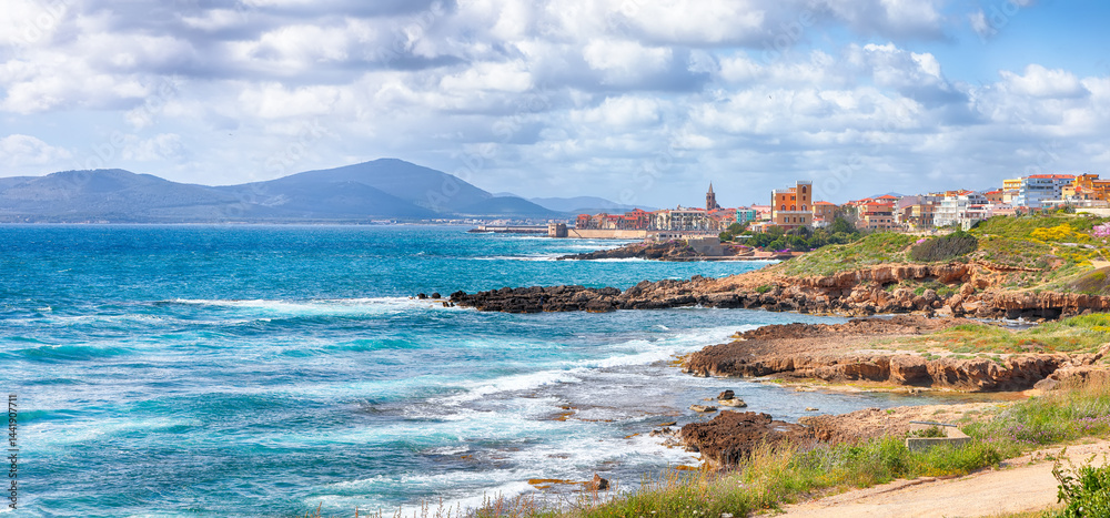 Unbelivable spring cityscape of Alghero town at morning.