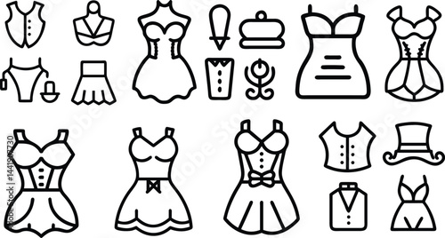 Lingerie and Corset Icons. Fashion Line Art Set for Clothing Design and Branding