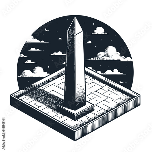 Weathered stone obelisk with a historic aura, standing gracefully in a lush field surrounded by natural elegance.