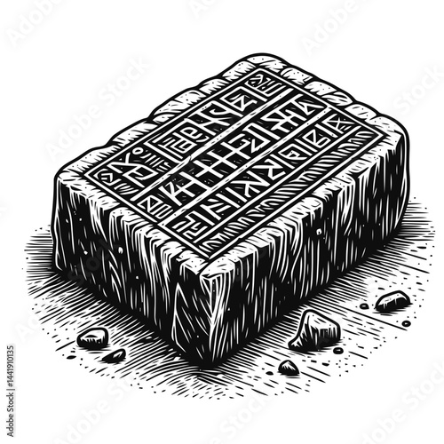 Weathered Viking runestone with carved runes, showcasing Norse culture and ancient heritage
