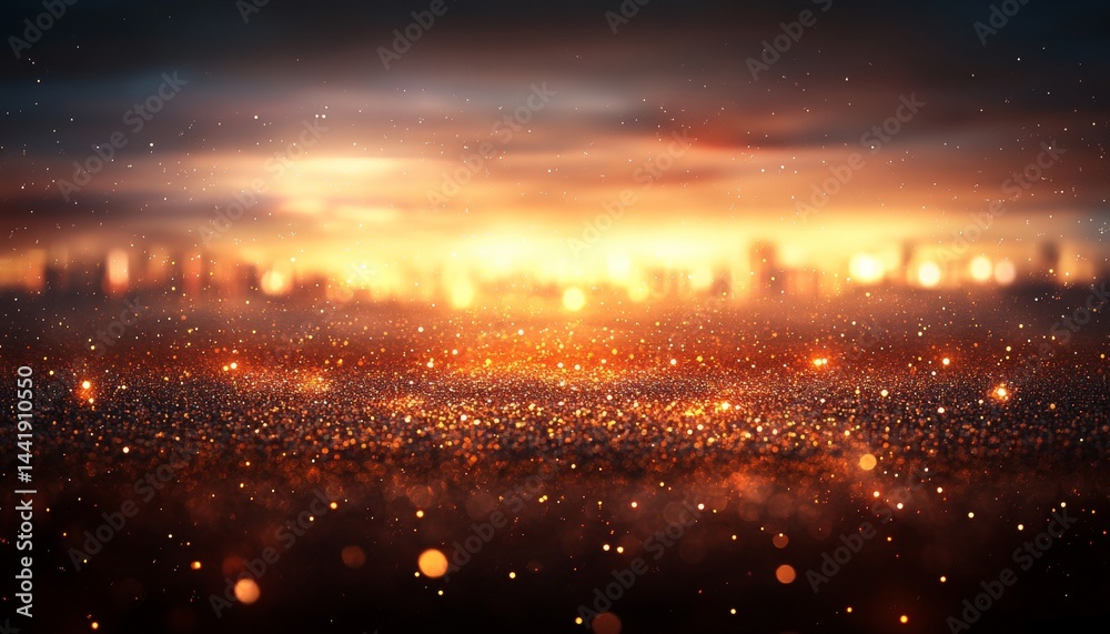 Fototapeta premium Abstract Golden Glitter Background With Blurred Sparkling Lights, Soft Focus, Romantic Bokeh