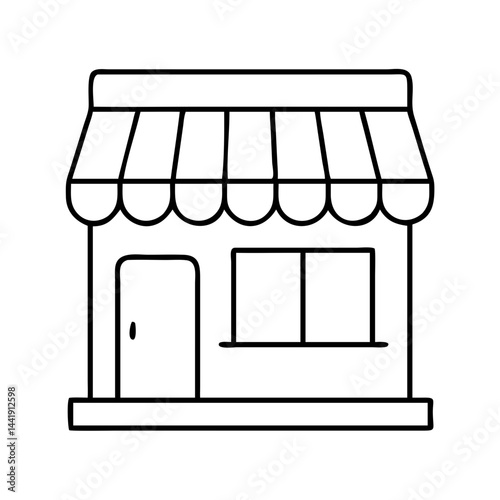 storefront with awning icon, storefront with awning line art - simple line art of storefront with awning, perfect for storefront with awning logos and icons