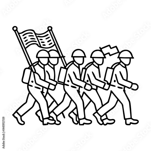 veterans marching icon, veterans marching line art - simple line art of veterans marching, perfect for veterans marching logos and icons