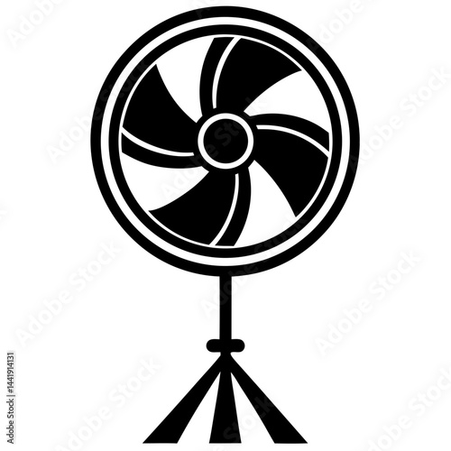 Black And White Floor Fan Icon With Tripod Stand For Cooling Air
