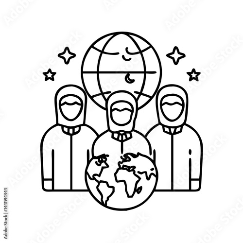 worldwide muslim community icon, worldwide muslim community line art - simple line art of worldwide muslim community, perfect for worldwide muslim community logos and icons