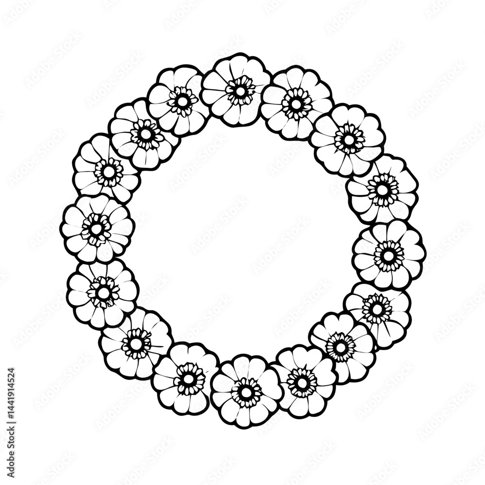 Fototapeta premium wreath of poppies icon, wreath of poppies line art - simple line art of wreath of poppies, perfect for wreath of poppies logos and icons