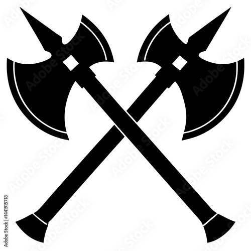 Crossed Battle Axes Silhouette Medieval Weaponry Icon Vector Illustration