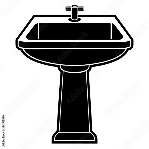 Black And White Pedestal Sink Illustration For Bathroom Design Projects