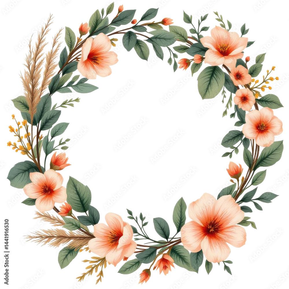 Obraz premium Spring Floral Wreath Clipart, Spring Flowers, Flower Wreaths, and Floral Graphics PNG, Spring Floral Wreath for Digital Crafting, Spring Flowers and Wreaths PNG