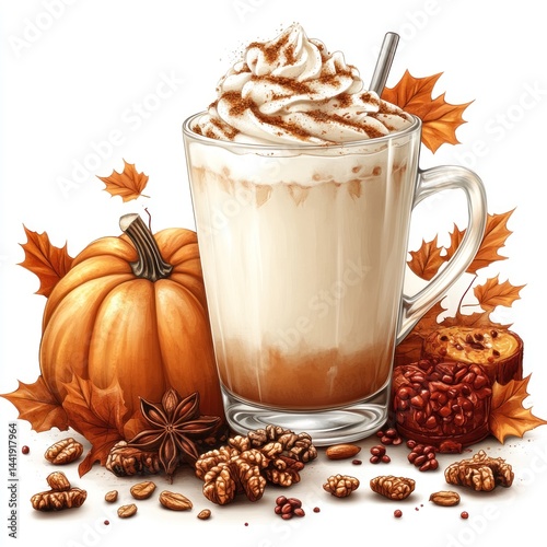Autumnal Pumpkin Spice Latte with Walnuts and Star Anise