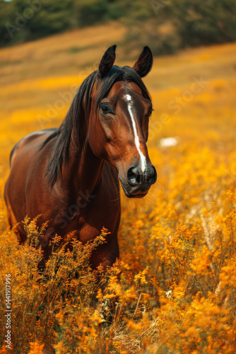 Horse in a yellow field