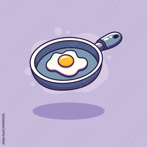 icon cartoon, Fried egg in a frying pan. Vector illustration in cartoon style.