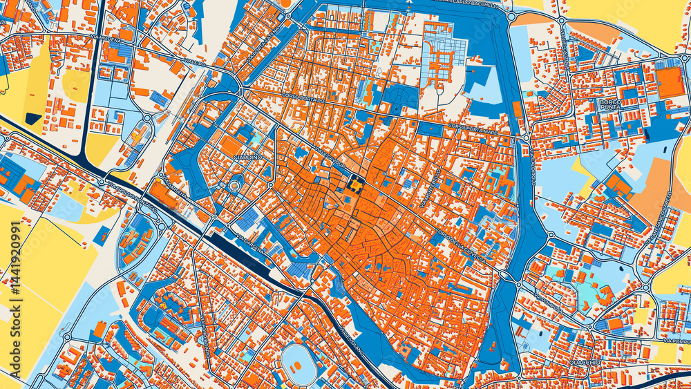 Obraz premium Colorful Ferrara Street Map with Labels and Buildings
