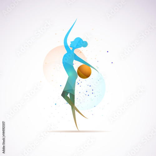 Vector illustration abstract silhouette of a girl in rhythmic gymnastics. Gymnastics strength, acrobatics, juggling. Sports concept.
