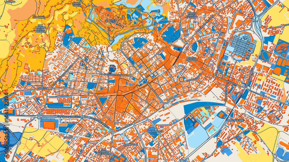 Colorful Bergamo Street Map with Labels and Buildings Colorful Bergamo Street Map with Labels and Buildings