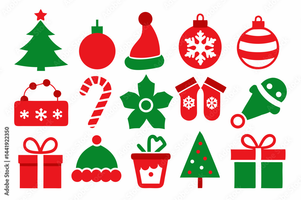 Christmas color icon set silhouette Christmas color icon set silhouette