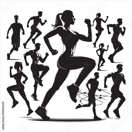 A singel parson  clear workout silhouette cardio workout, and Graphic, vector black color silhouette, 