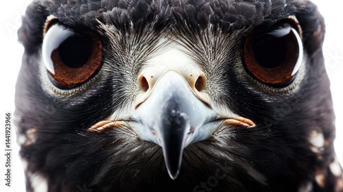 Wallpaper Mural A detailed close-up of a peregrine falcon's sharp eyes and beak, against a white backdrop. Torontodigital.ca