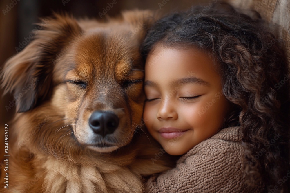 A large dog and a small child gently hugging it, symbolizing mutual protection.
A large dog and a small child gently hugging it, symbolizing mutual protection.