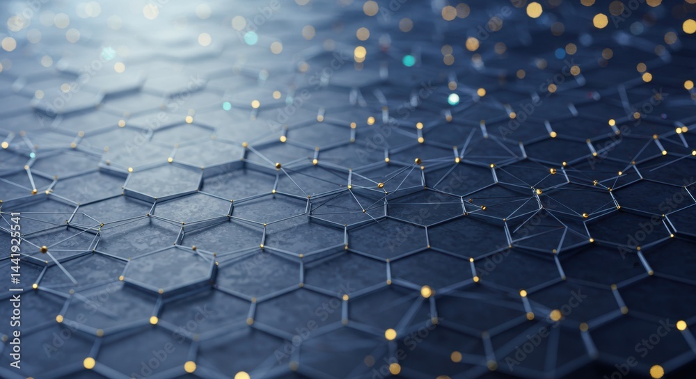 Fototapeta premium Abstract Hexagonal Network Digital Grid Connecting Dots and Lines Futuristic Technology Concept