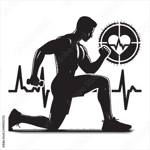 A singel parson  clear workout silhouette cardio workout, and Graphic, vector black color silhouette, 
