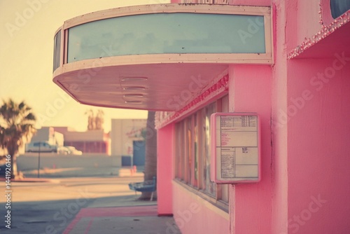 A pink movie theater with the words 