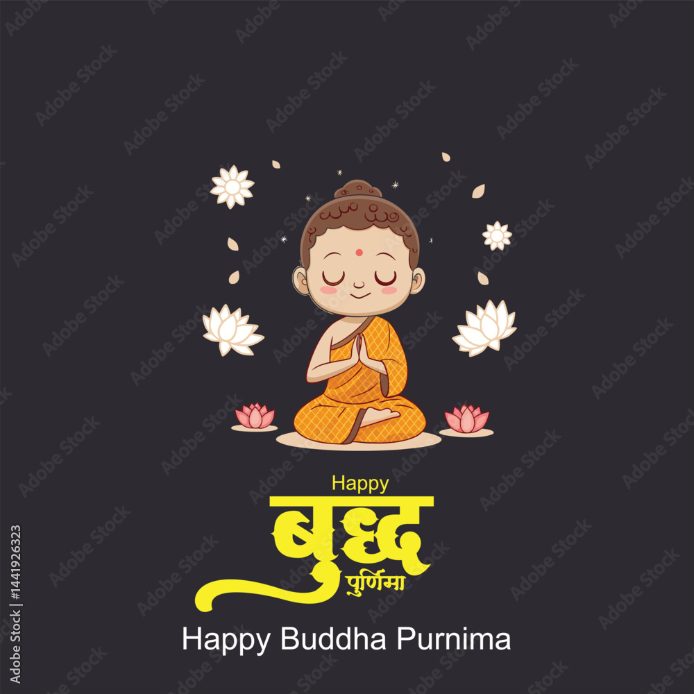 Naklejka premium Buddha meditating under a bodhi tree. Mountain temple background. Buddhist holiday, asadha purnima, buddha purnima