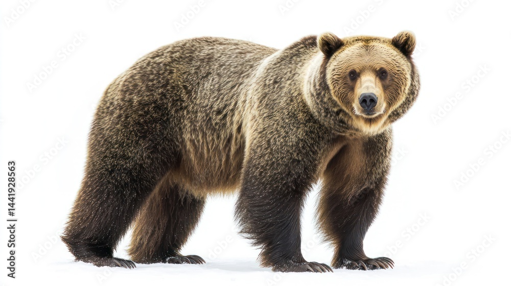 Fototapeta premium A grizzly bear standing strong, against a white background
