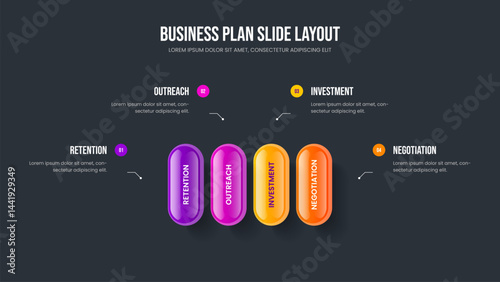 Market Growth Four Element Infographic Slide Design. Visual Forecast 4 Option Diagram Frame Layout. Digital Report Presentation Template Vector Illustration.