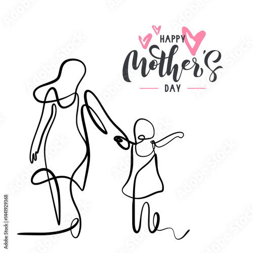 Happy mothers day line art with typography
