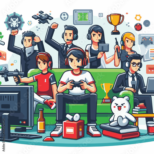esport, gaming, gamer, game, tournament, competition, sport, championship, player, play, technology, team, computer, entertainment, background, online, vector, video game, cyber, streamer, match, desi