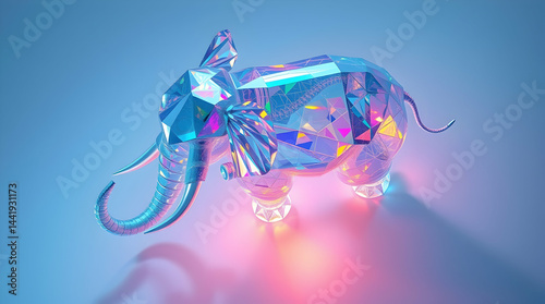 Crystalline pachyderm shimmers in radiant light