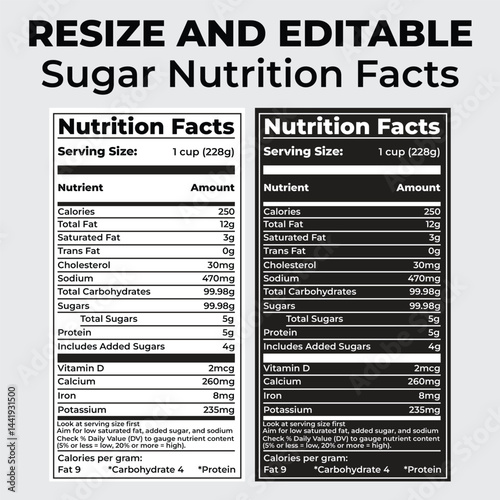 Resize and editable Suger nutrition facts design