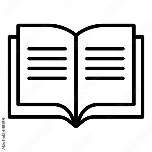 Open book with text lines outline icon isolated on white background.	
