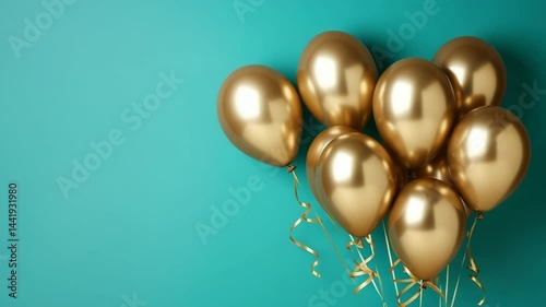 Wallpaper Mural A vibrant display of shiny golden balloons against a teal background. Torontodigital.ca
