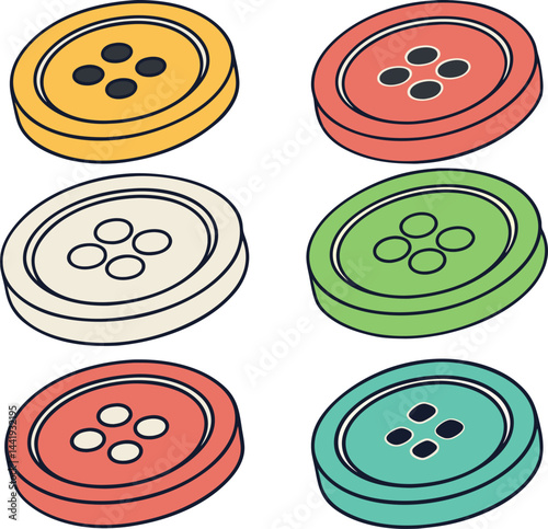 A collection of six colorful buttons design
