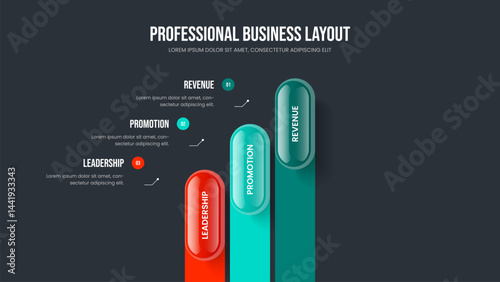 Company Solution 3 Step Diagram Slideshow Layout. Sales Introduction Frame Design Vector Illustration. Market Visualization Three Element Infographic Slide Template.