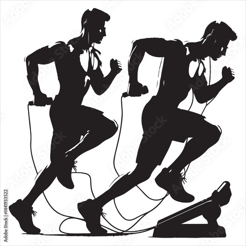 A singel parson  clear workout silhouette cardio workout, and Graphic, vector black color silhouette, 
