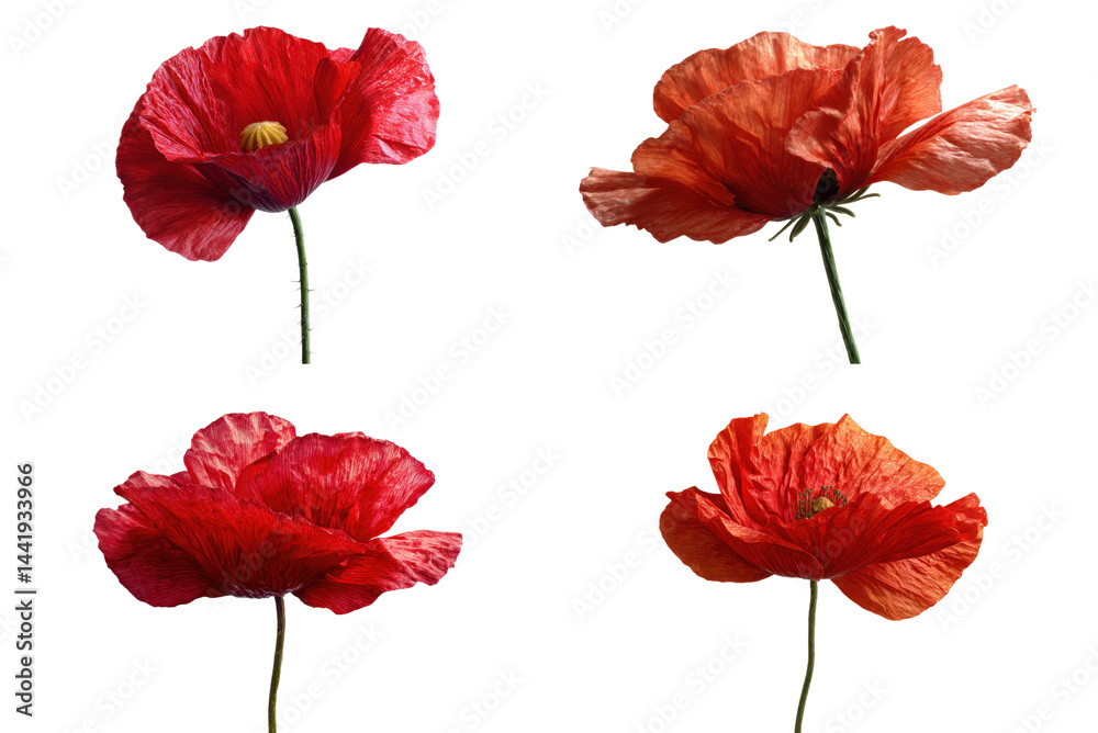 Fototapeta premium Poppy, Red, Isolated, White Background