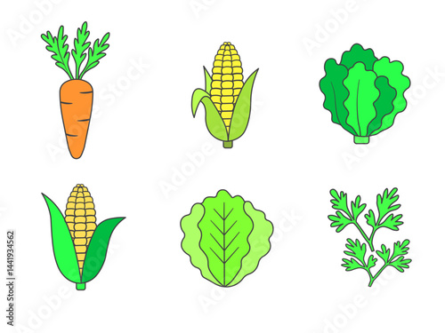 Colorful Vegetable Icons Set